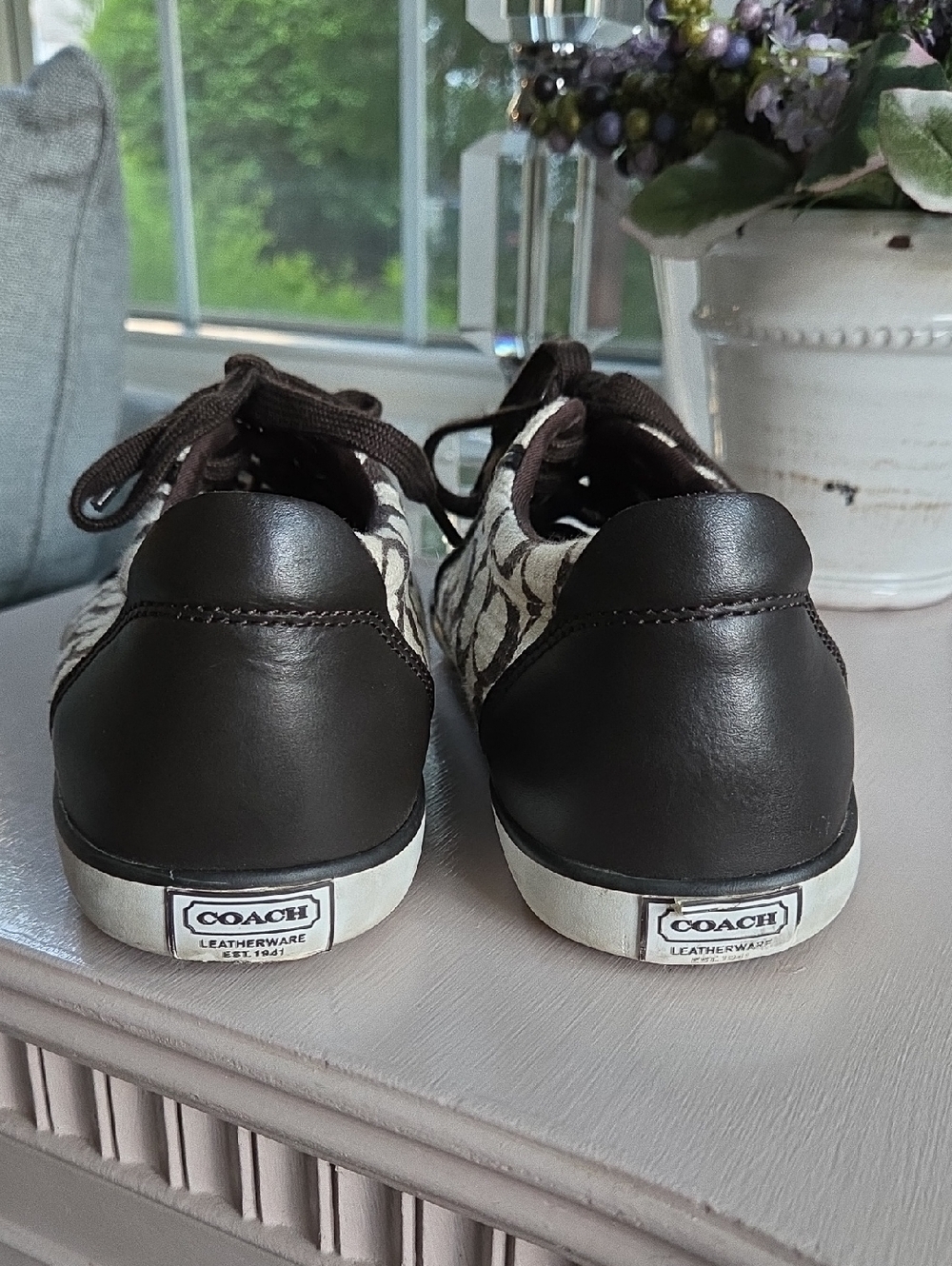 Coach Brown & Ivory Barrett Canvas Signature Sneakers Size 7.5 B - Picture 5 of 15